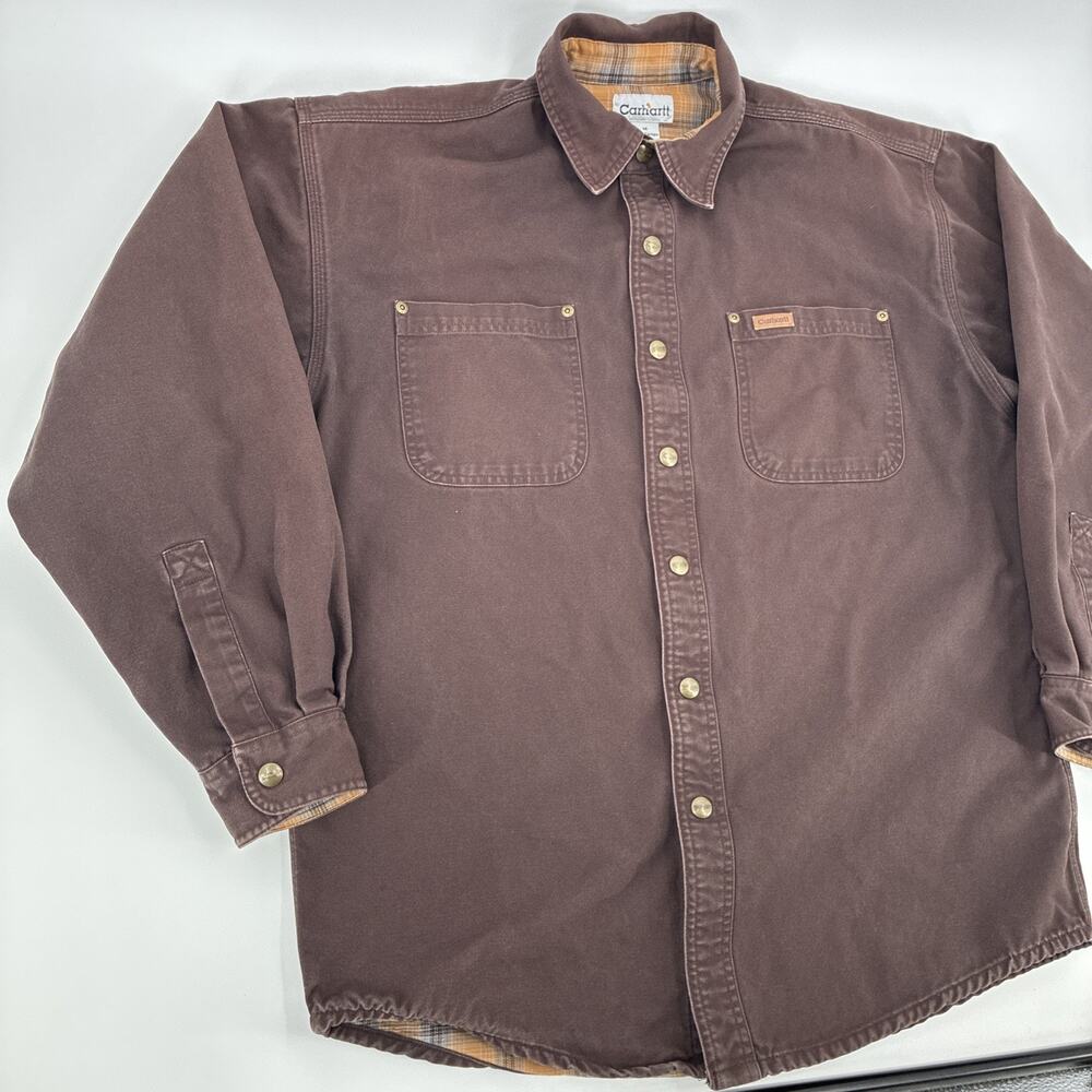 Vintage Carhartt Shirt Jacket Men Medium Brown Duck Canvas Flannel Lined S96DKB - Picture 4 of 15
